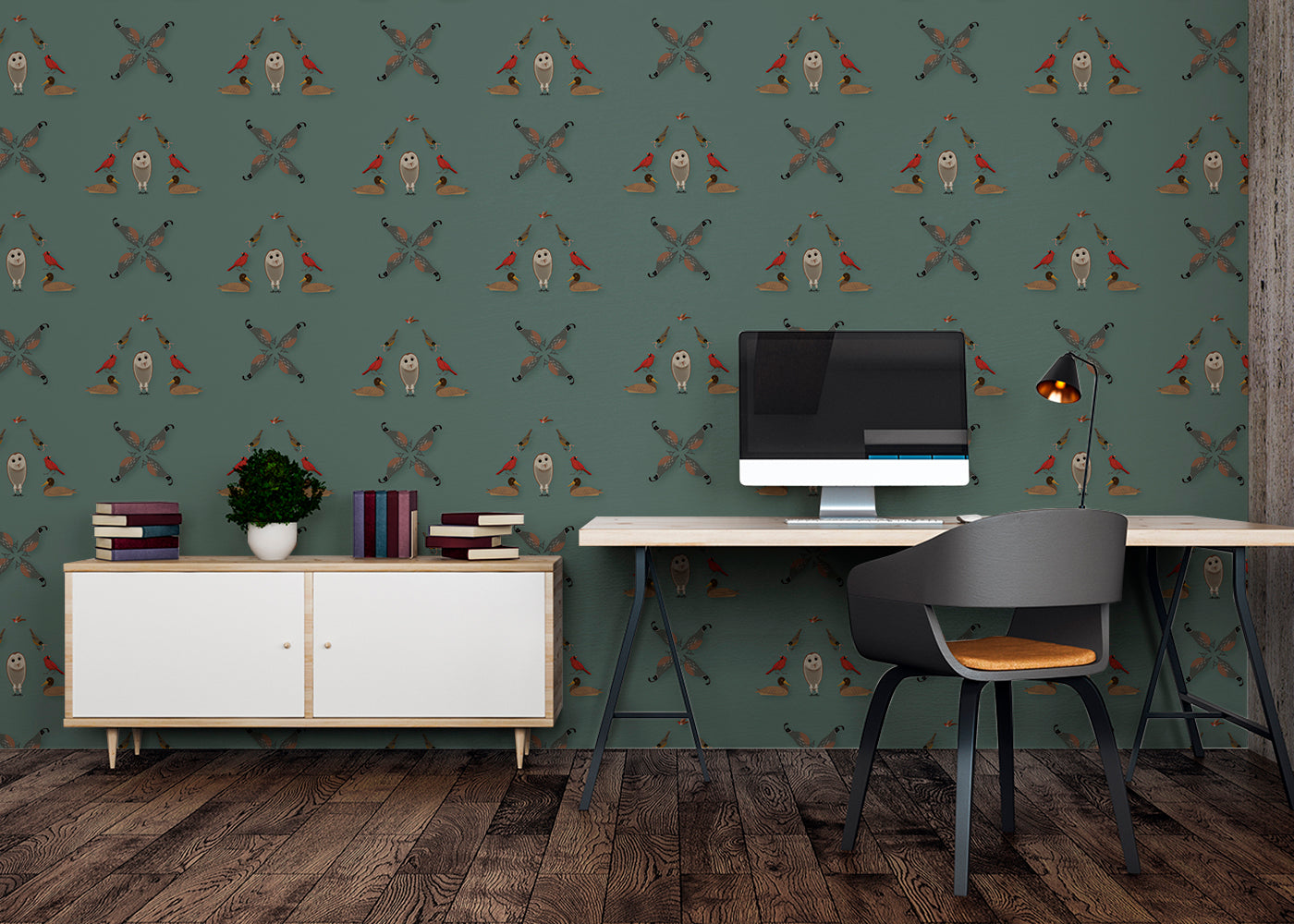 Six Birds Mural - Blue Slate Gray