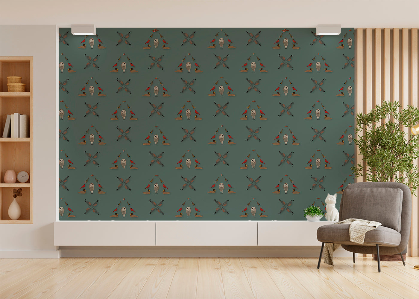Six Birds Mural - Blue Slate Gray