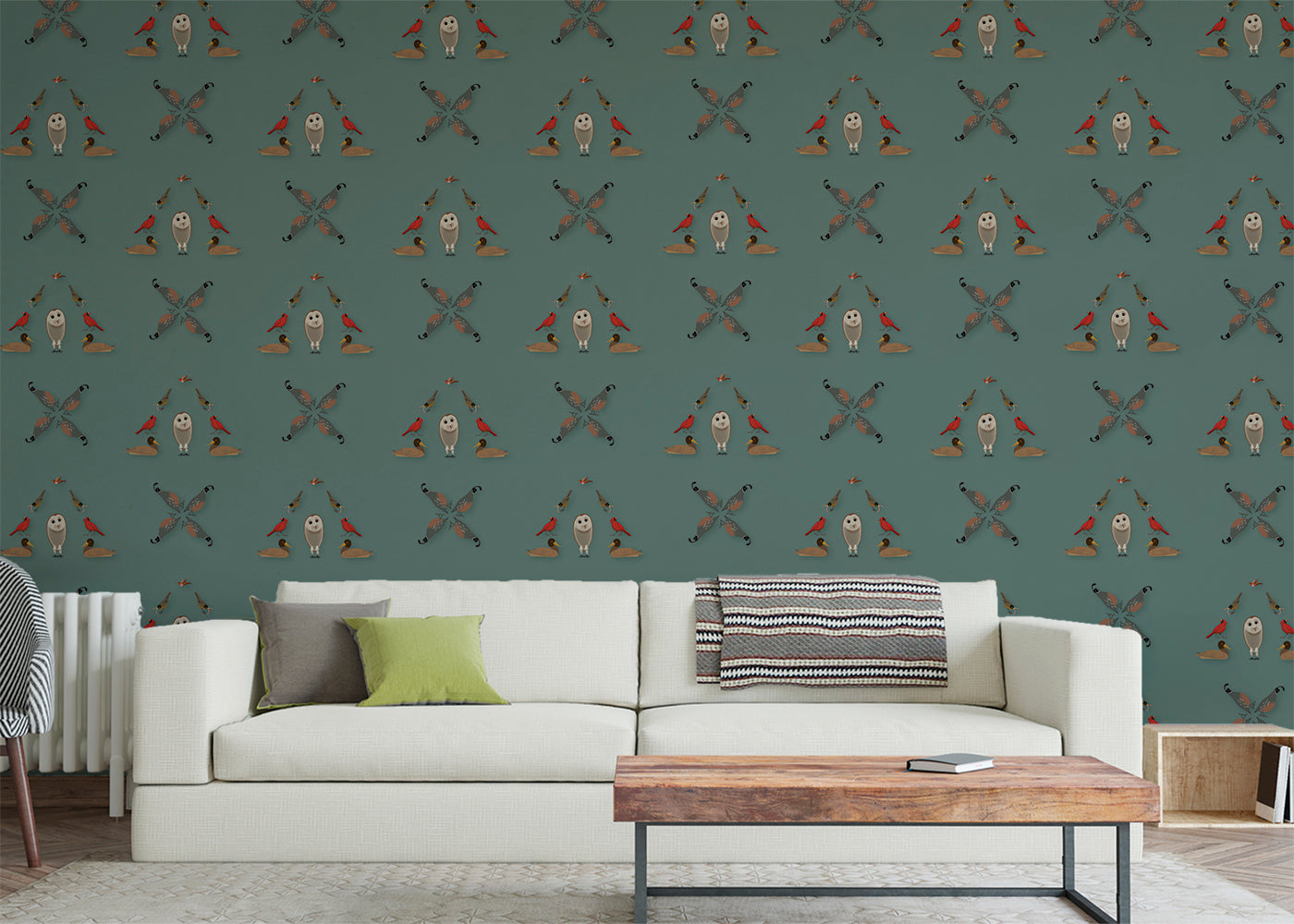 Six Birds Mural - Blue Slate Gray