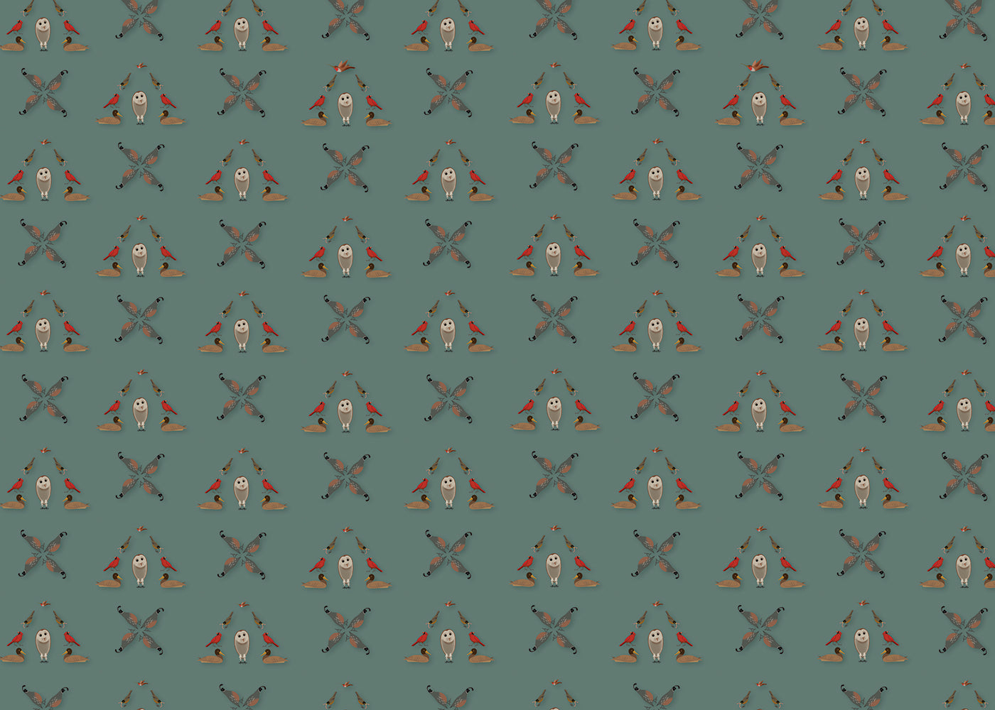 Six Birds Mural - Blue Slate Gray