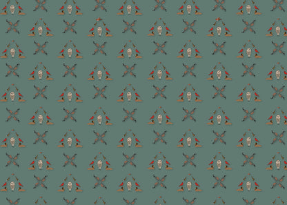 Six Birds Mural - Blue Slate Gray
