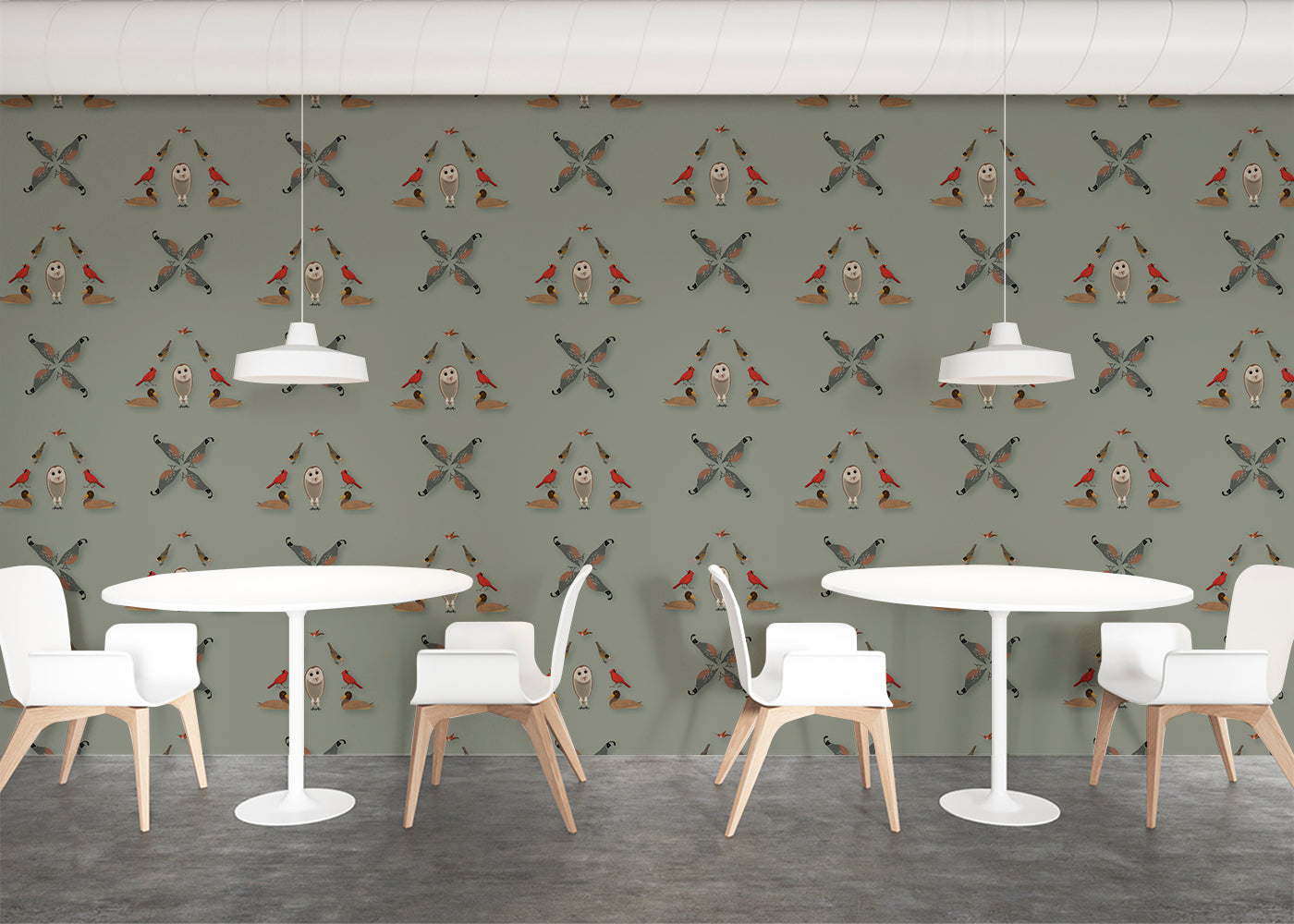 Six Birds Mural - Green Gray