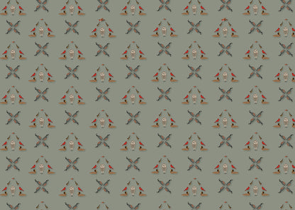Six Birds Mural - Green Gray