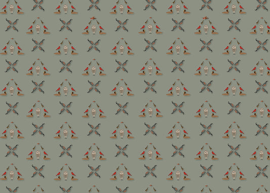 Six Birds Mural - Green Gray