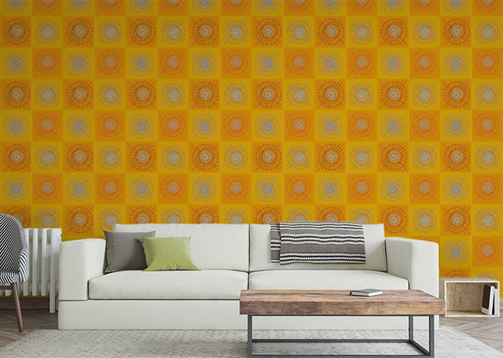 Rays & Circles E - Saffron checks