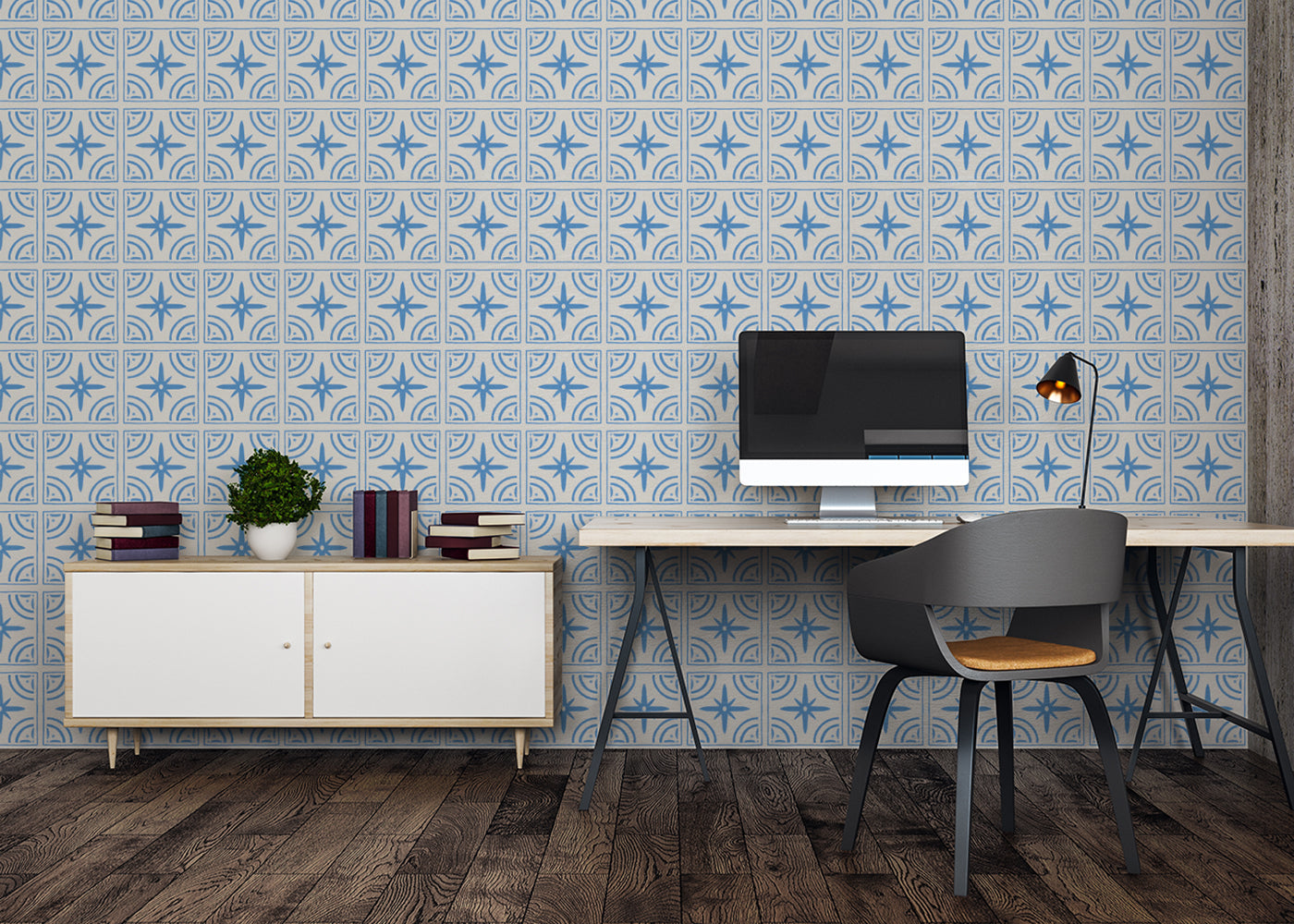 Crescent Whirls Tiles - Blue