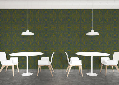 Crescent Whirls Tiles - Green and Gold