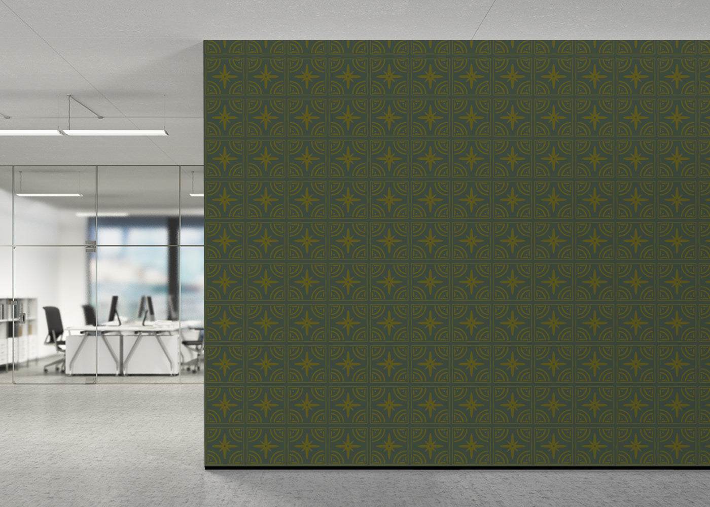 Crescent Whirls Tiles - Green and Gold