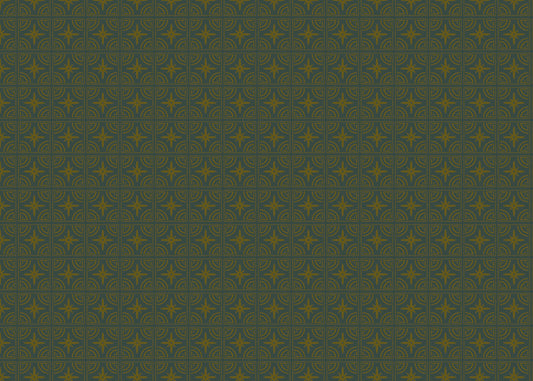 Crescent Whirls Tiles - Green and Gold