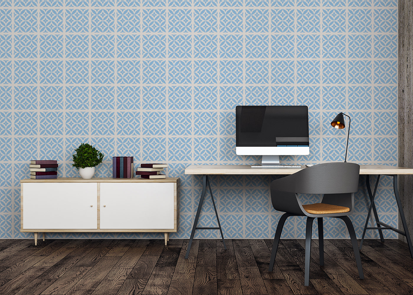 Crossed Petals Tiles - Blue