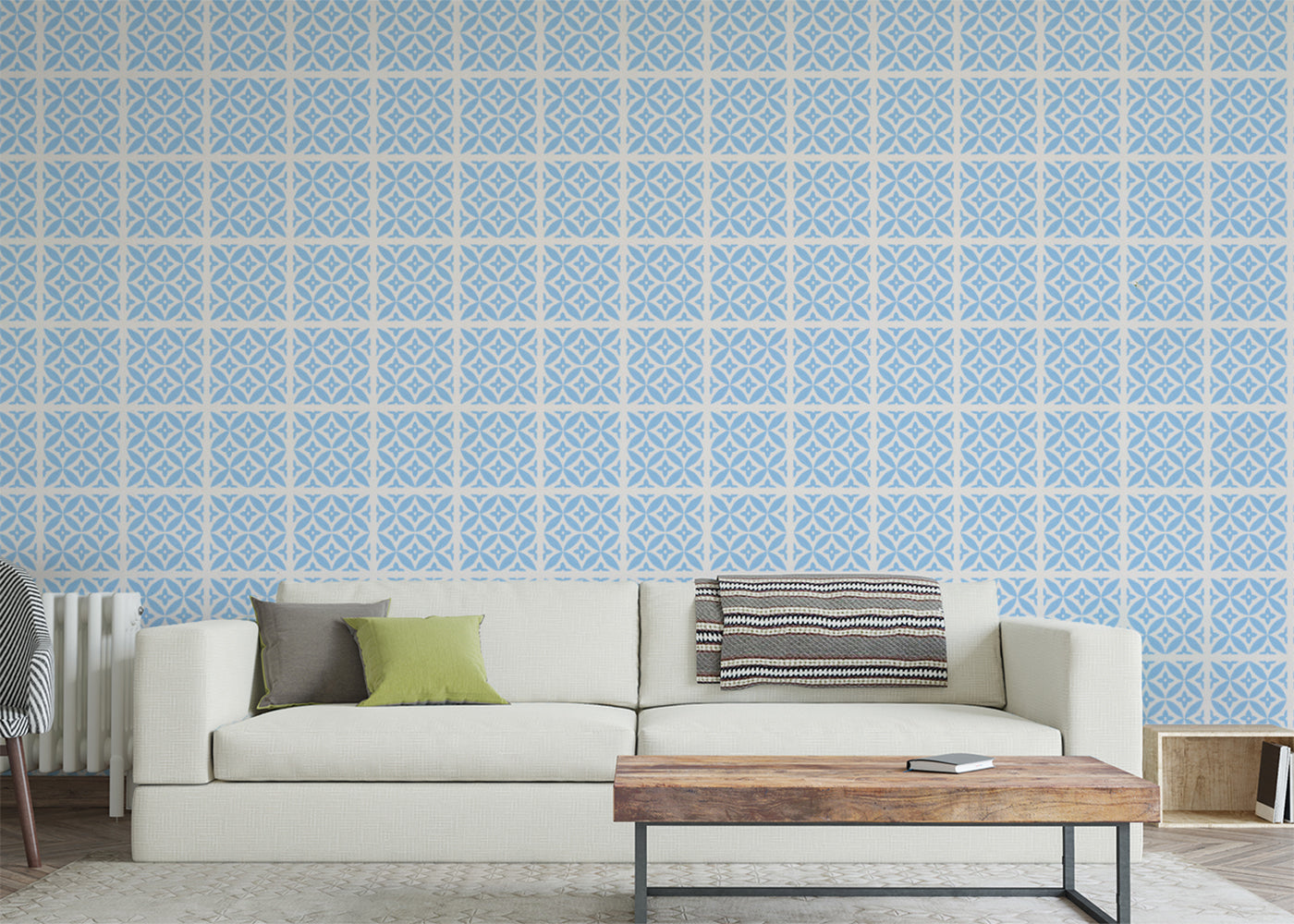Crossed Petals Tiles - Blue