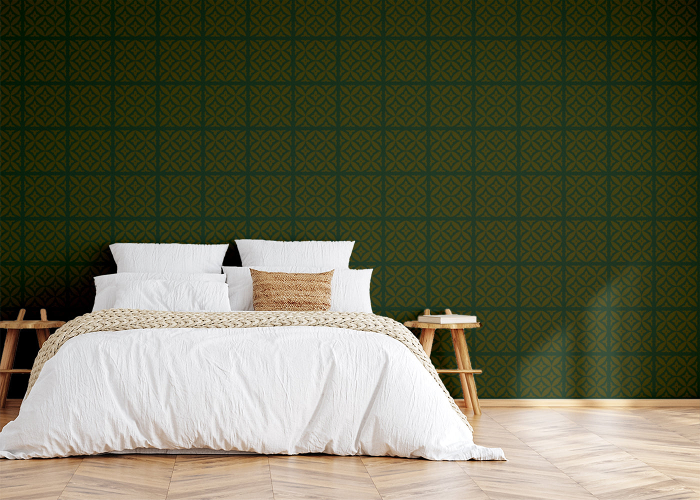 Crossed Petals Tiles - Green and Gold