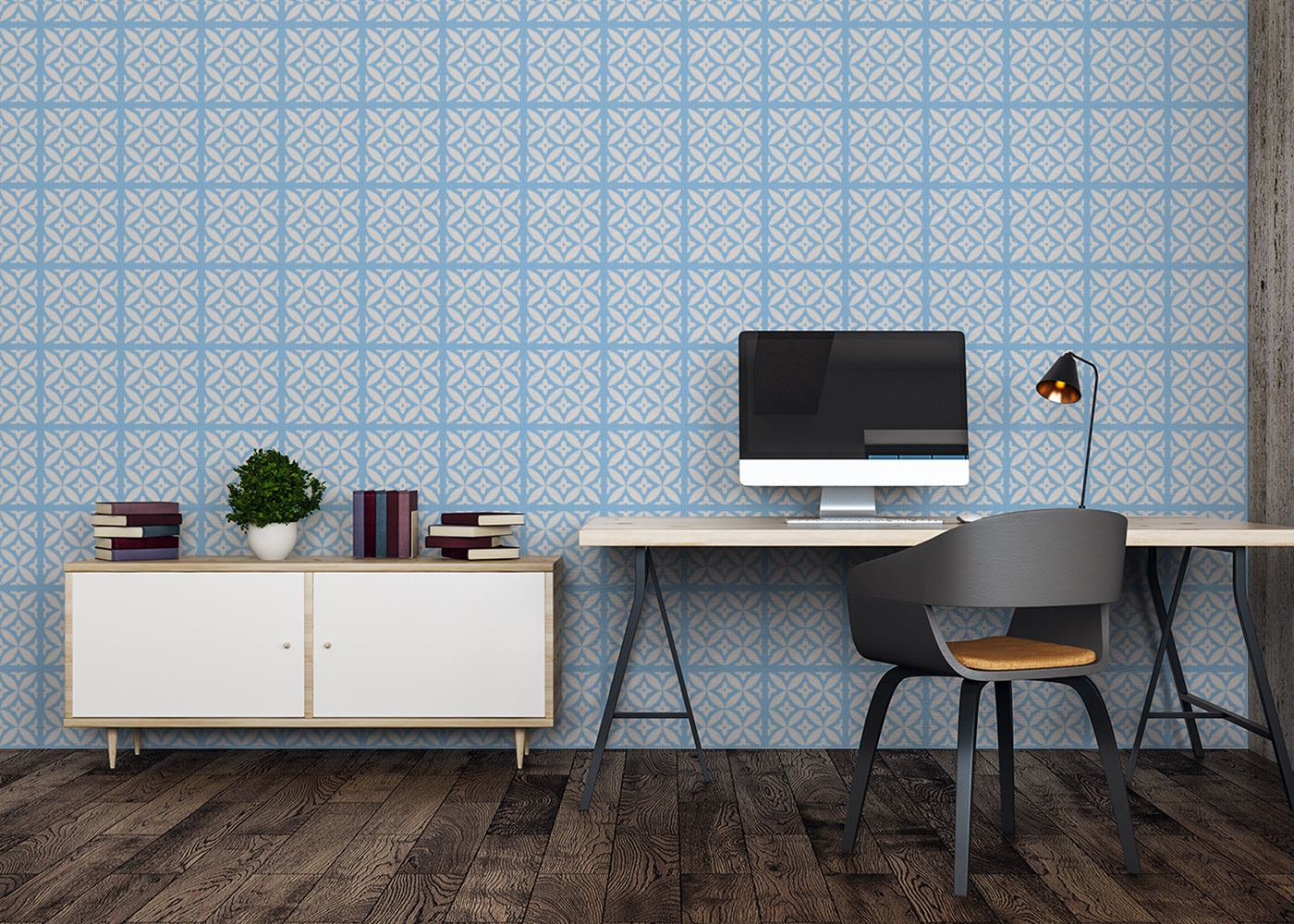 Geometric Blossom Tiles - Blue