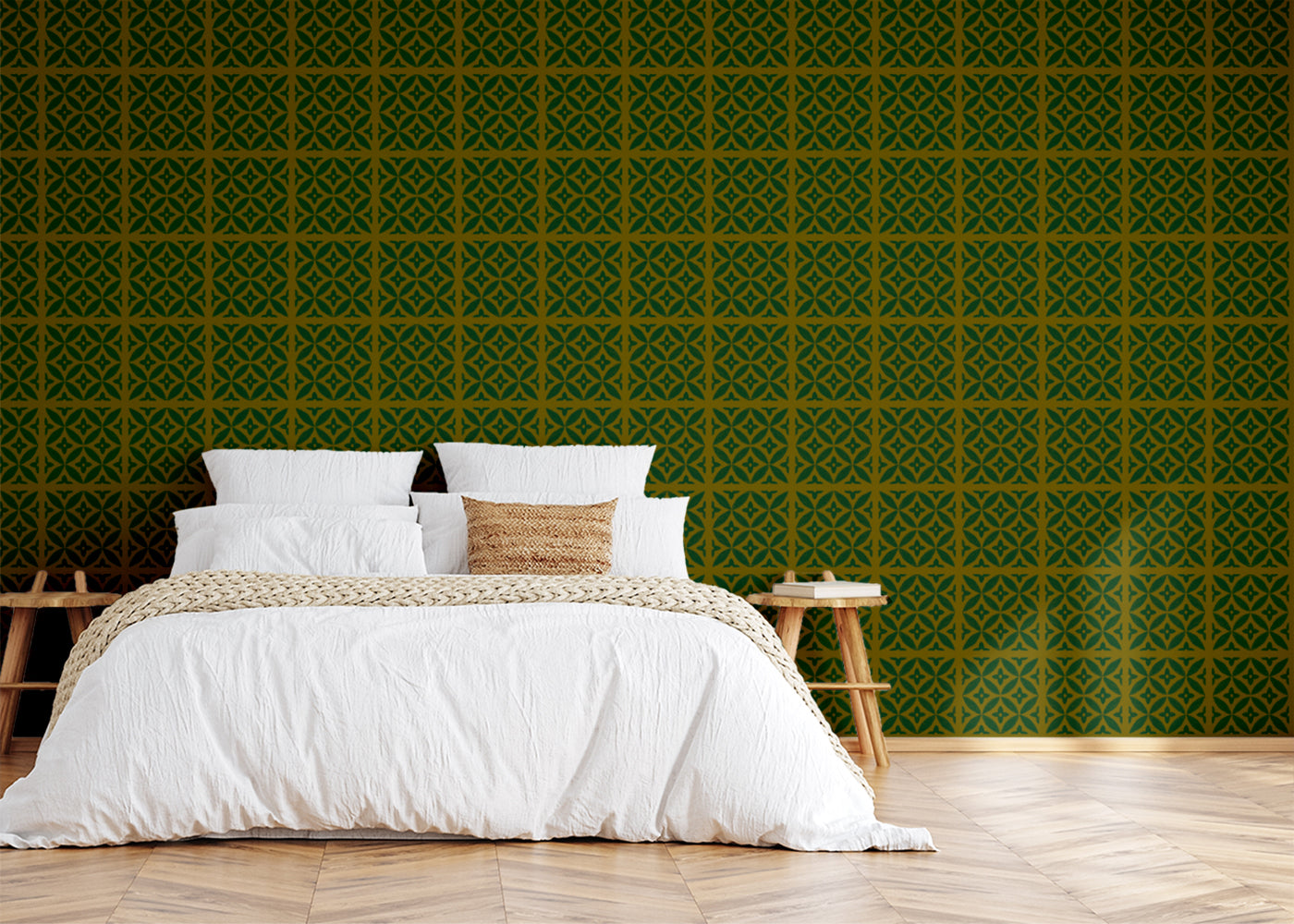 Geometric Blossom Tiles - Green and Gold
