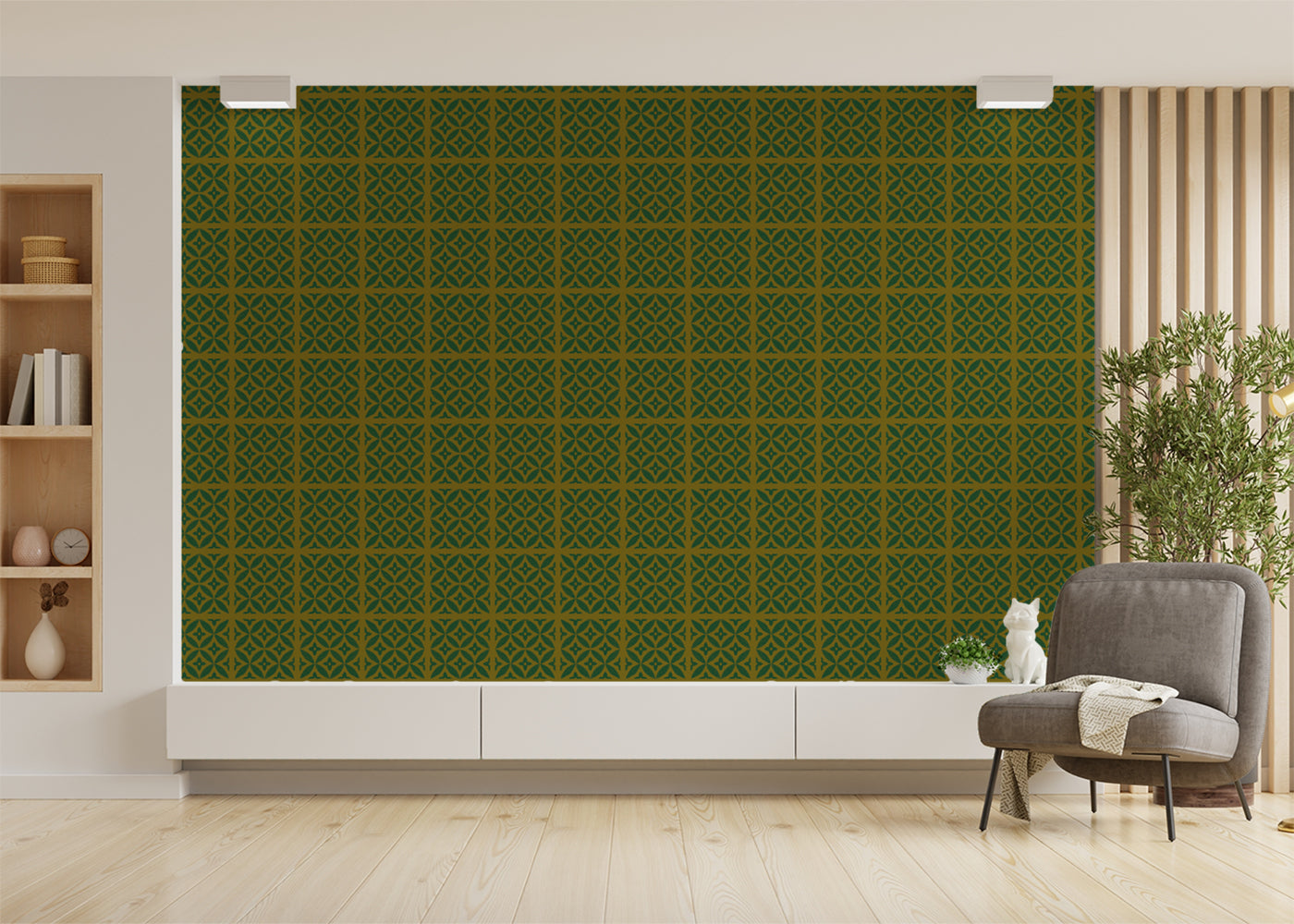 Geometric Blossom Tiles - Green and Gold