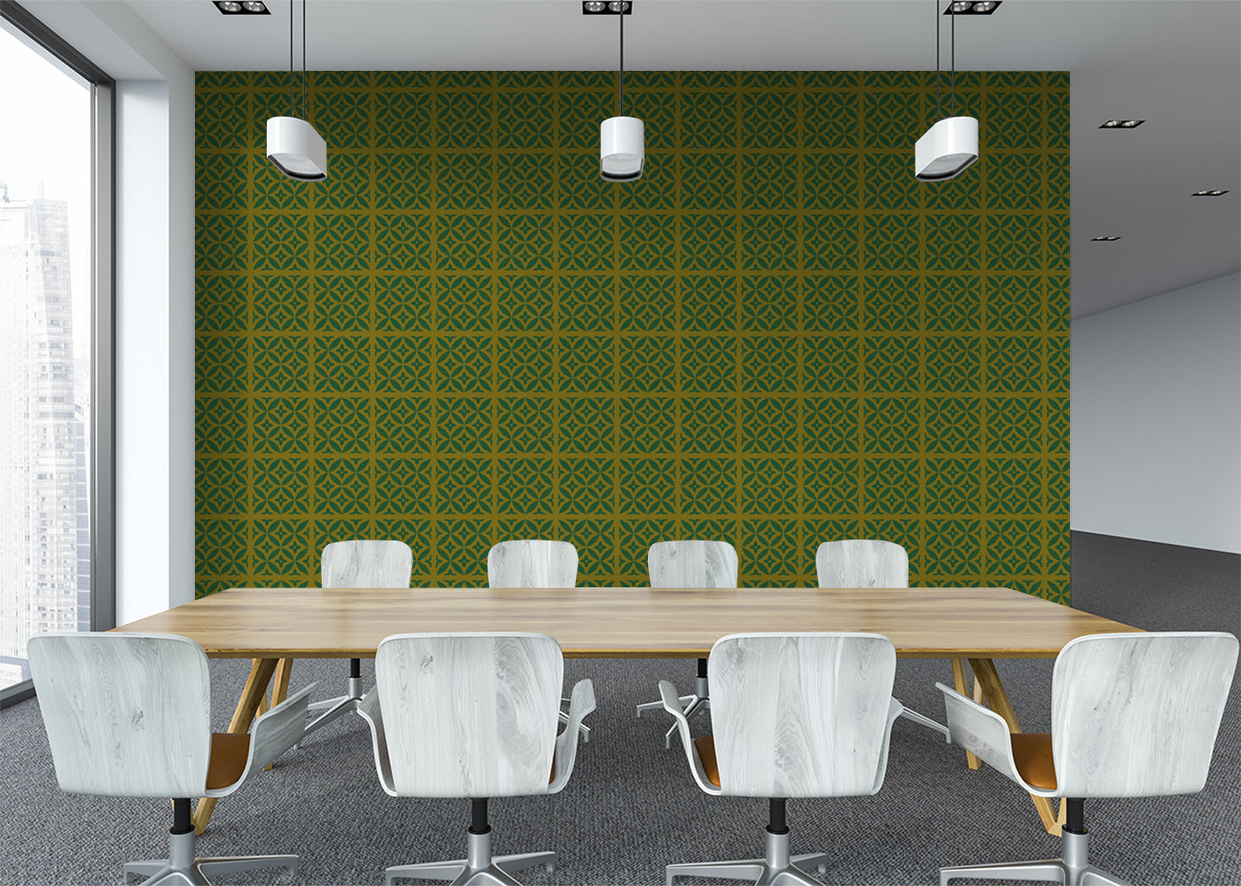 Geometric Blossom Tiles - Green and Gold