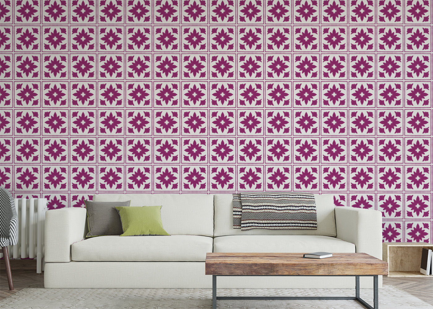 Floret Squares Tiles - Pink