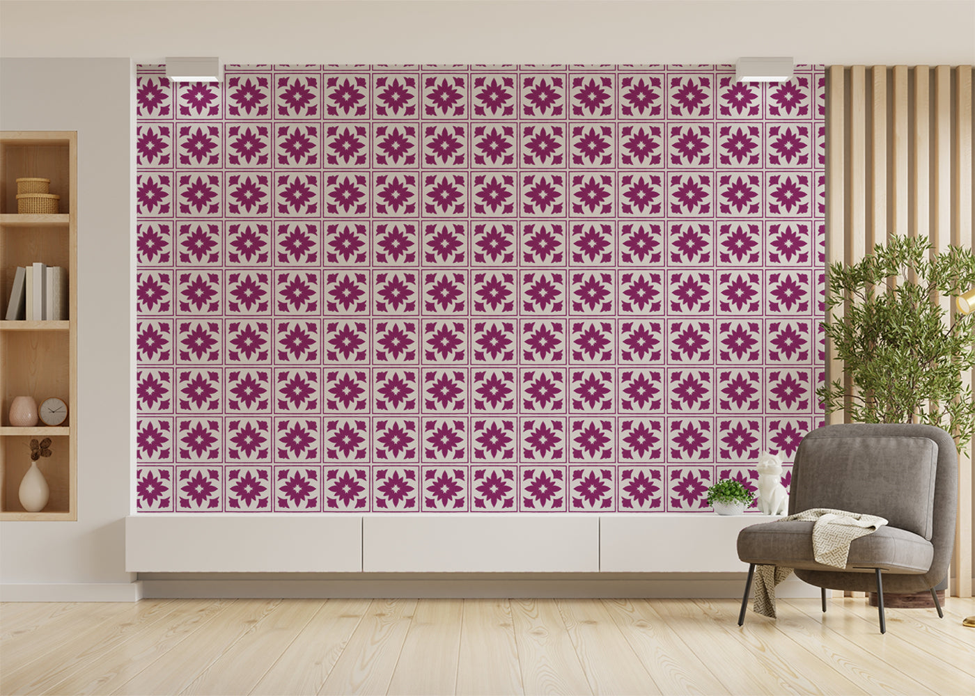 Floret Squares Tiles - Pink