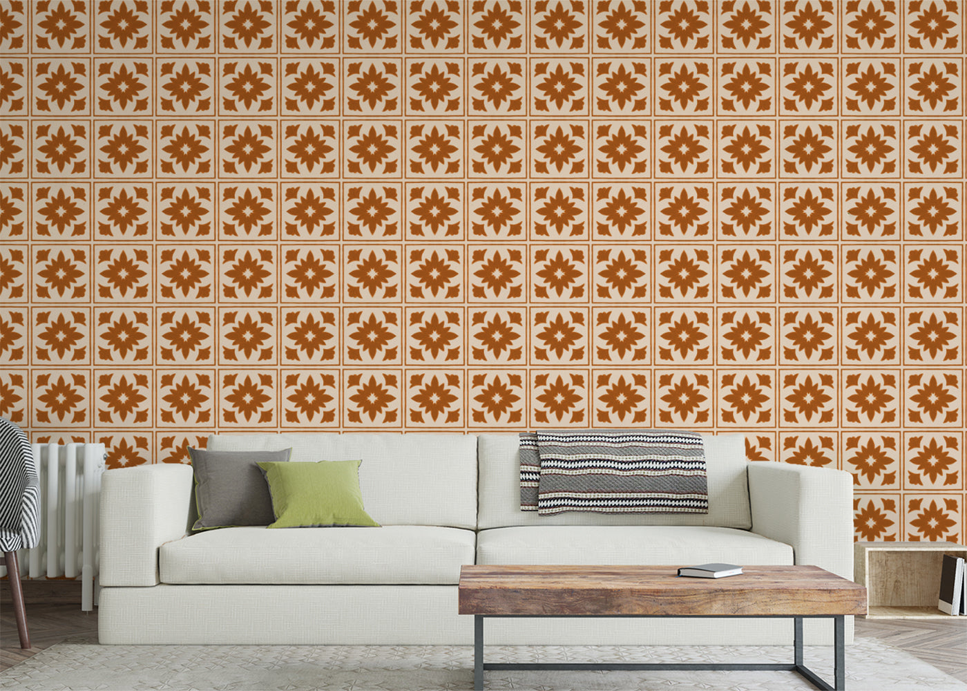Floret Squares Tiles - Orange