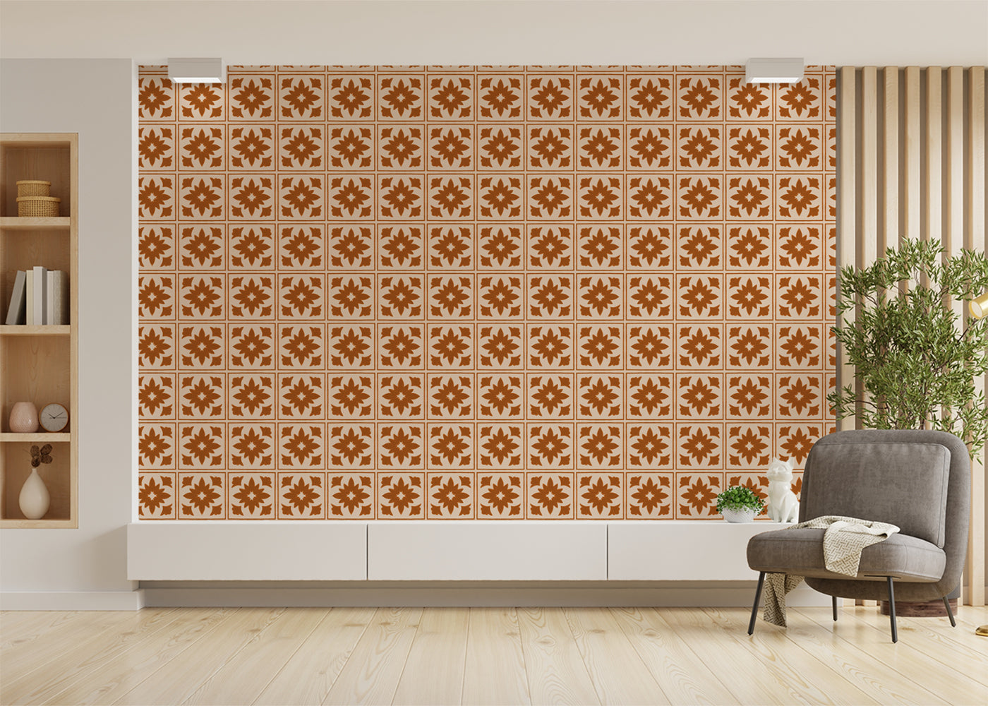Floret Squares Tiles - Orange