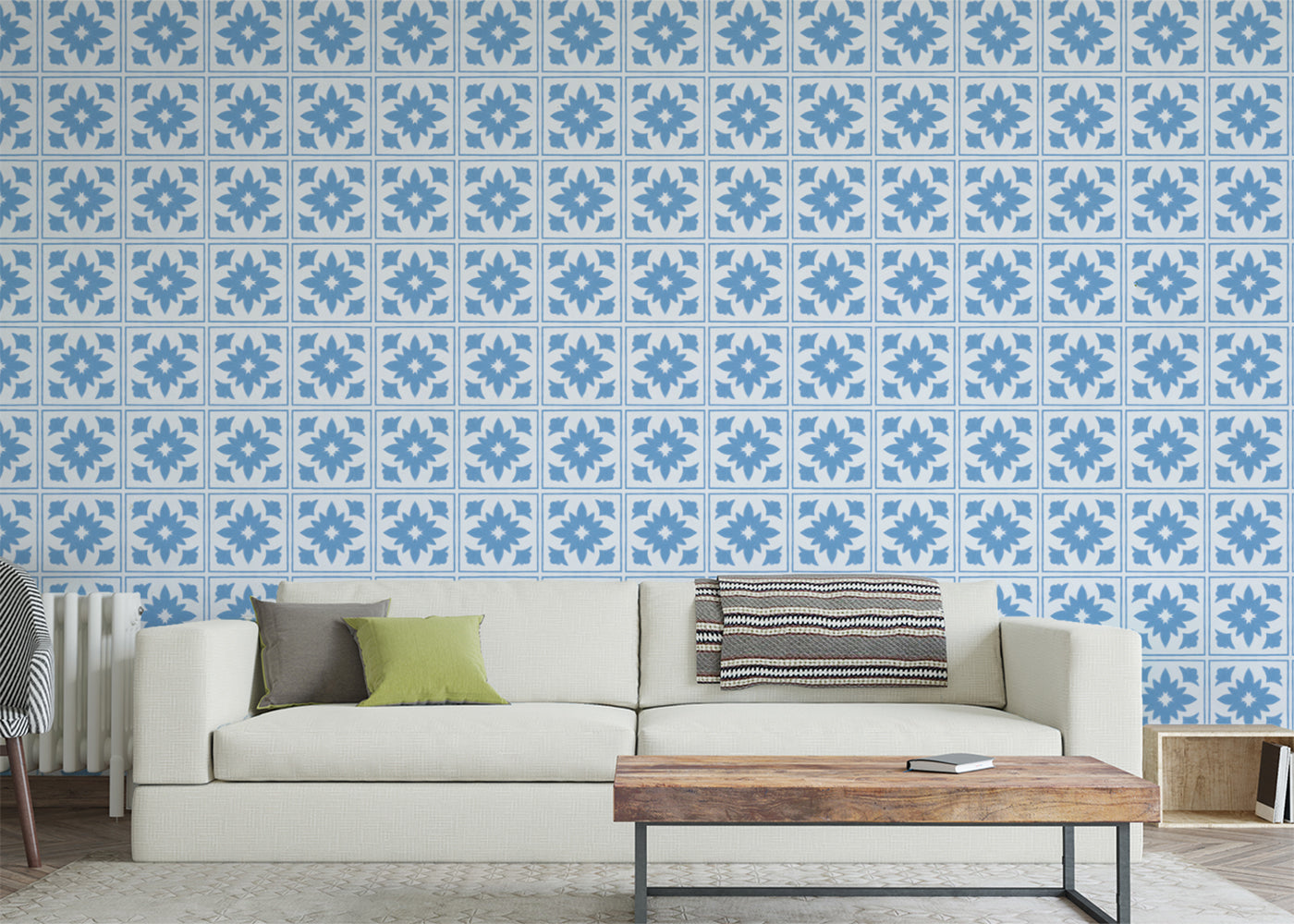 Floret Squares Tiles - Blue