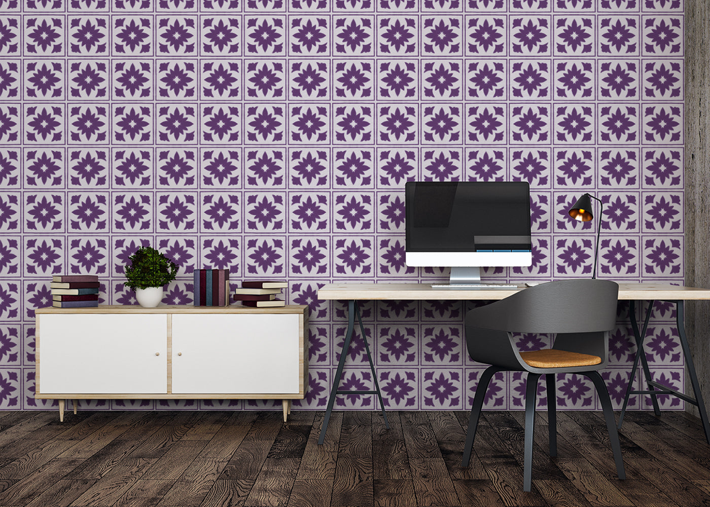 Floret Squares Tiles - Purple