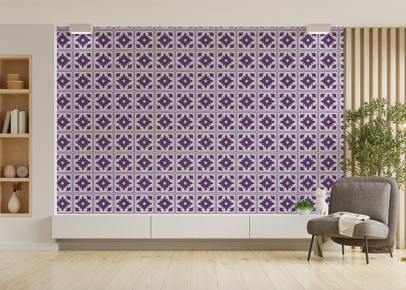 Floret Squares Tiles - Purple