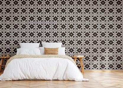 Floret Squares Tiles - Black and White
