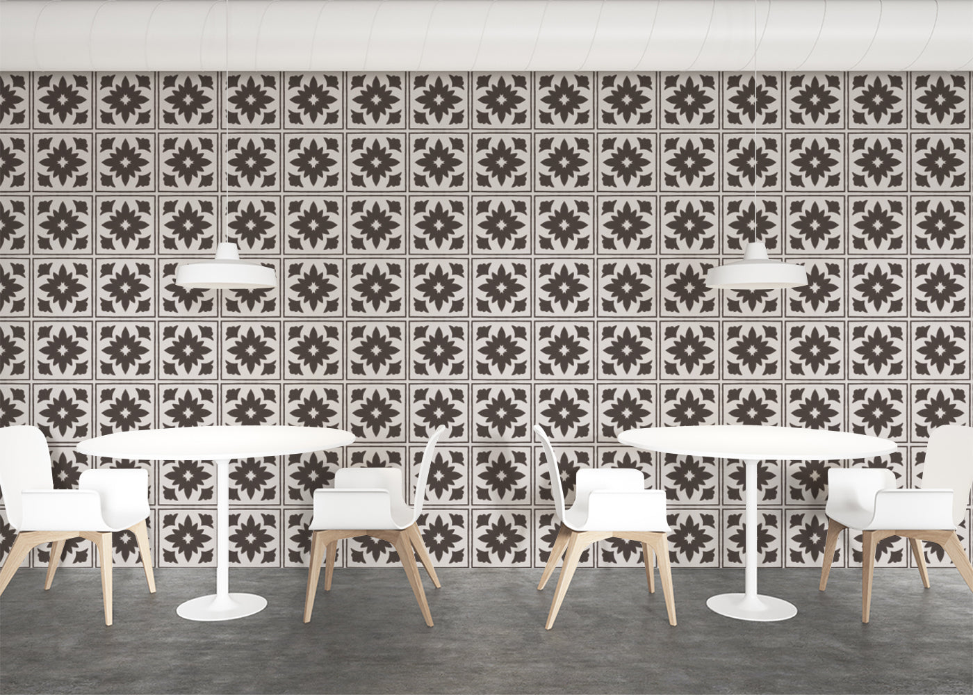 Floret Squares Tiles - Black and White