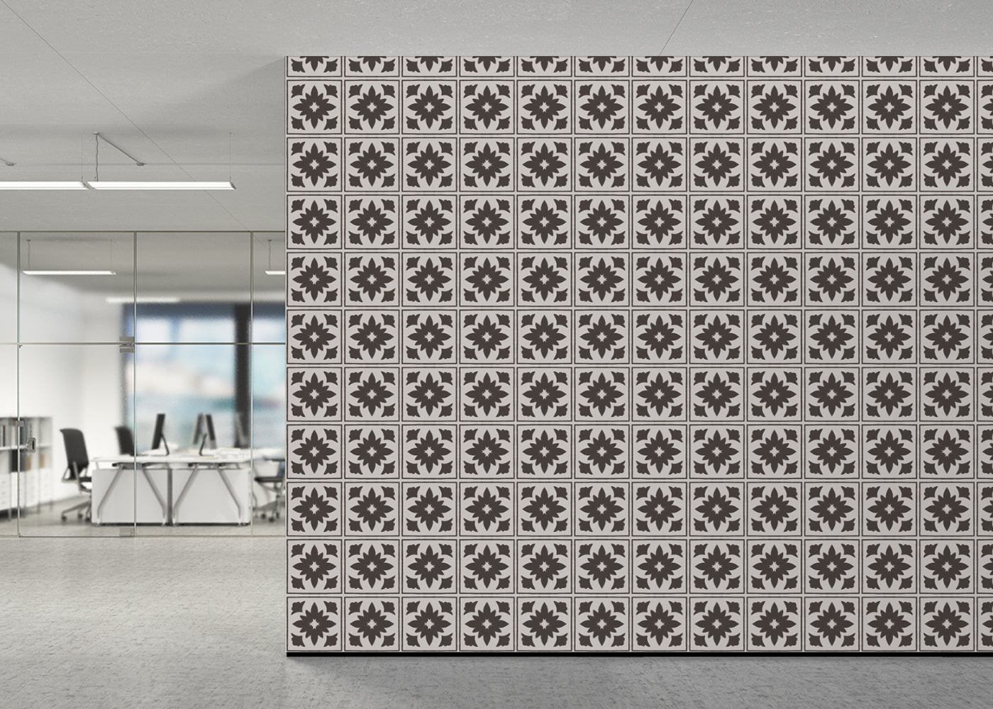 Floret Squares Tiles - Black and White