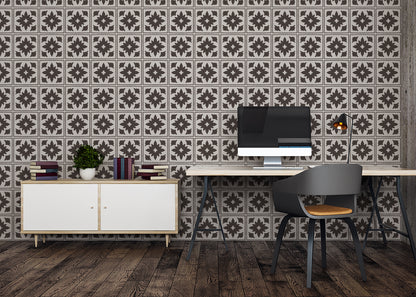 Floret Squares Tiles - Black and White