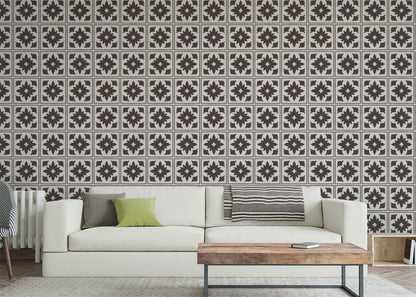 Floret Squares Tiles - Black and White