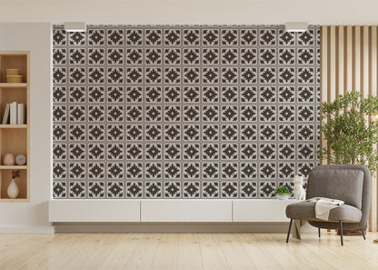 Floret Squares Tiles - Black and White