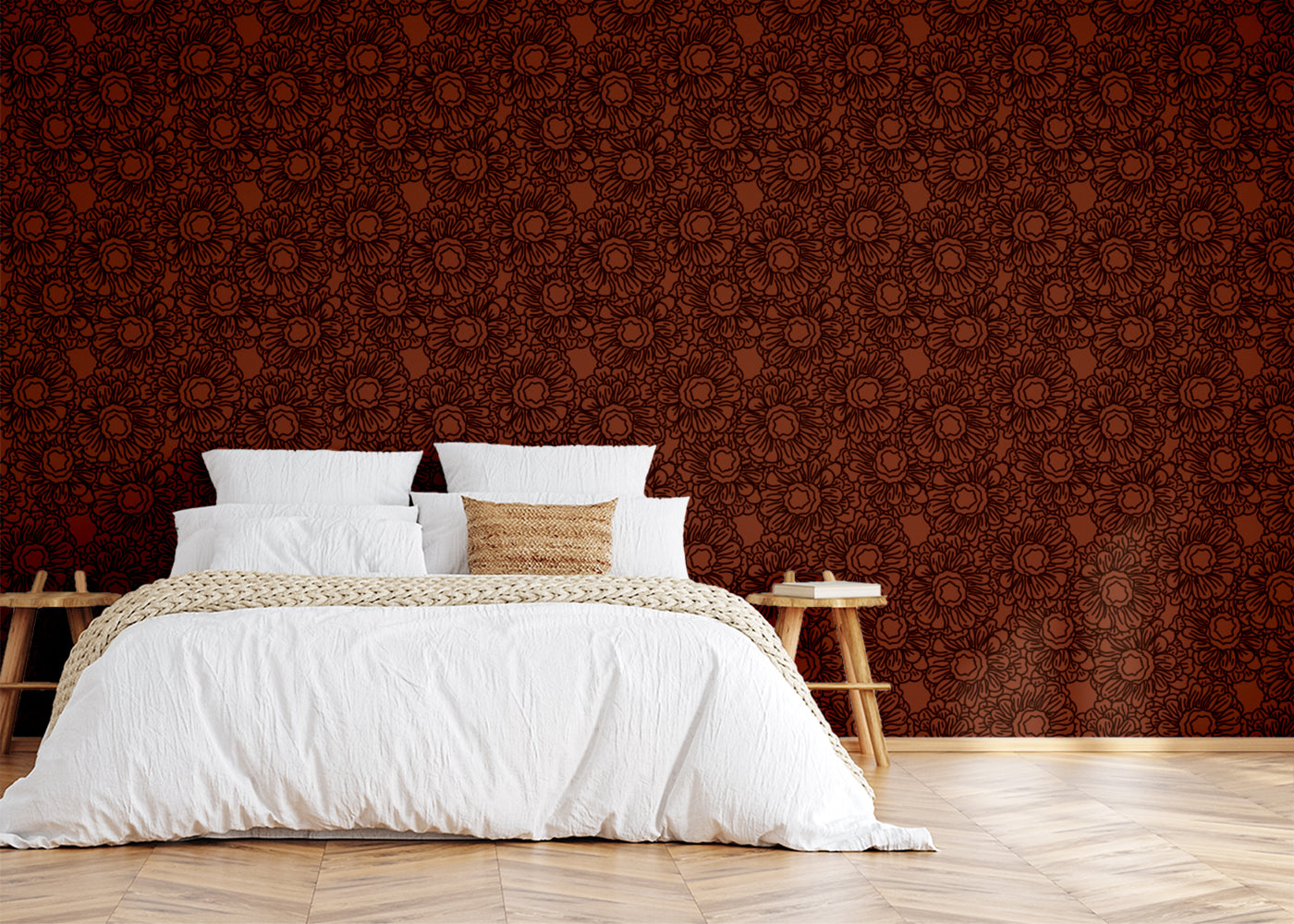 Floral Whirls - Dark Red