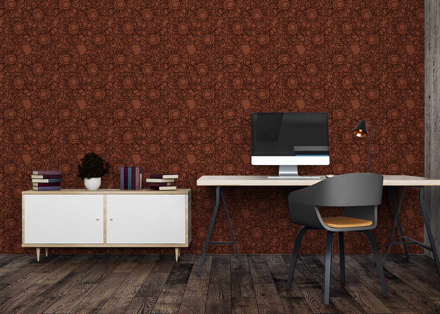 Floral Whirls - Dark Red