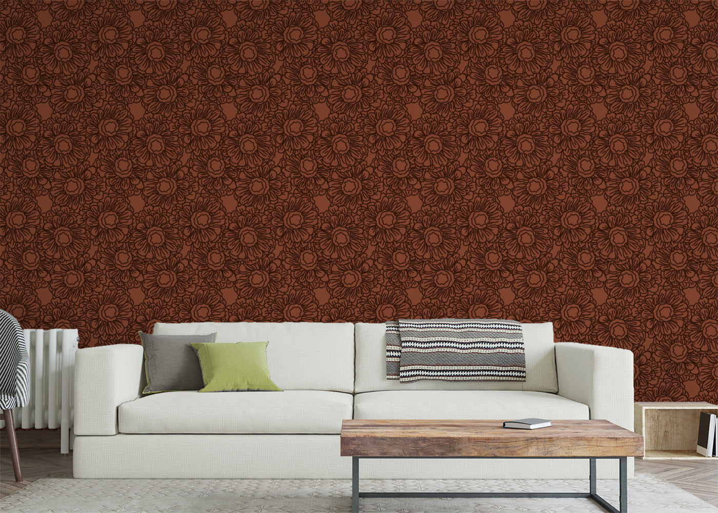 Floral Whirls - Dark Red