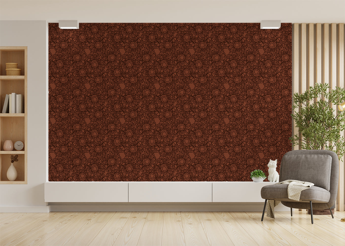 Floral Whirls - Dark Red
