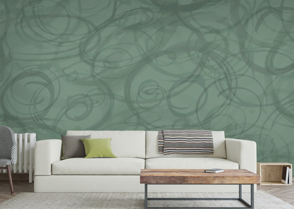 Sumi-e Circles Mural - Kaffir Lime Green