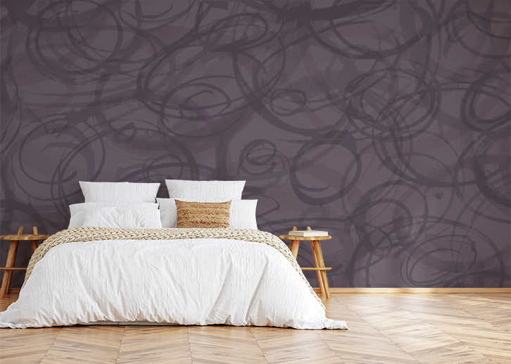 Sumi-e Circles Mural - Plum Brown