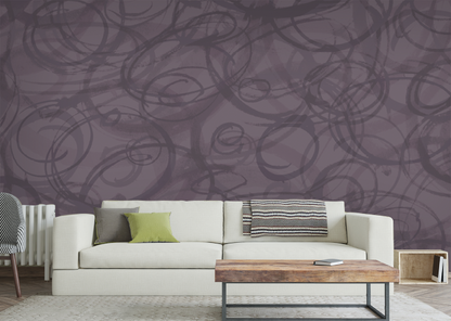 Sumi-e Circles Mural - Plum Brown
