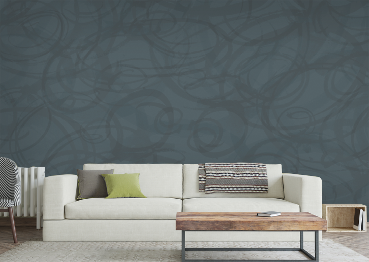 Sumi-e Circles Mural  - Night Blue