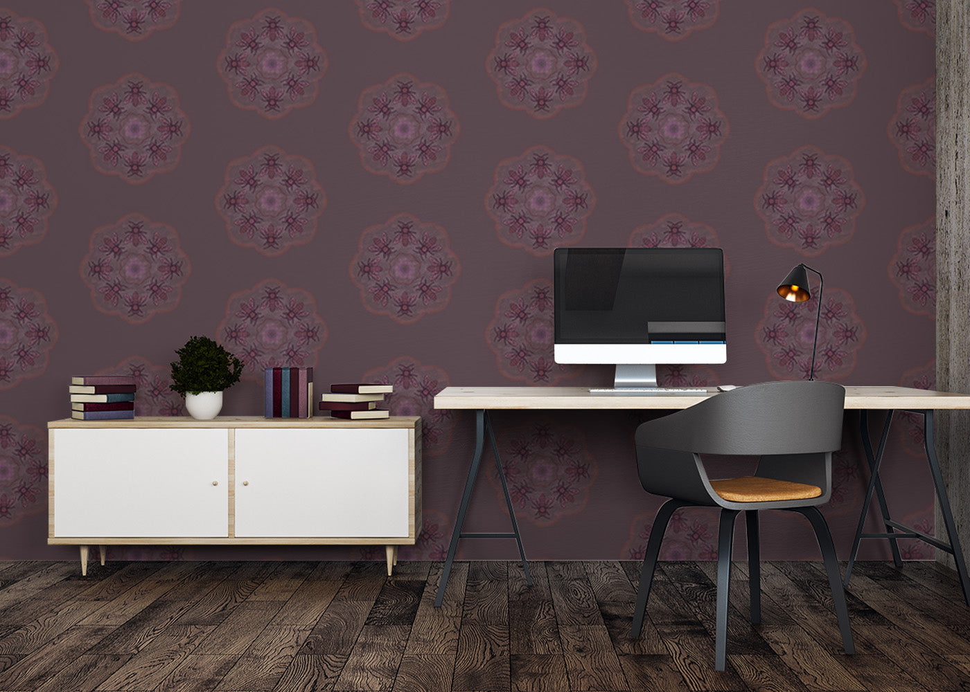 Bee Rosette Mural - Deep Mauve