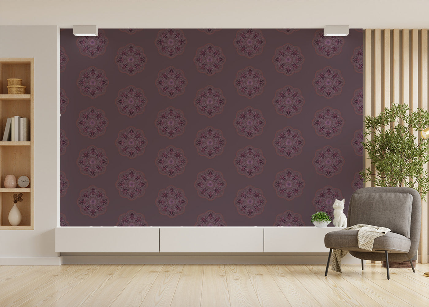 Bee Rosette Mural - Deep Mauve