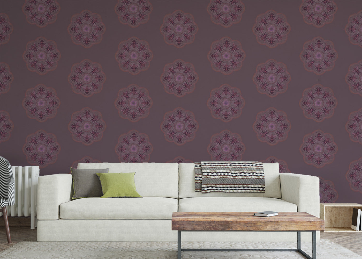 Bee Rosette Mural - Deep Mauve