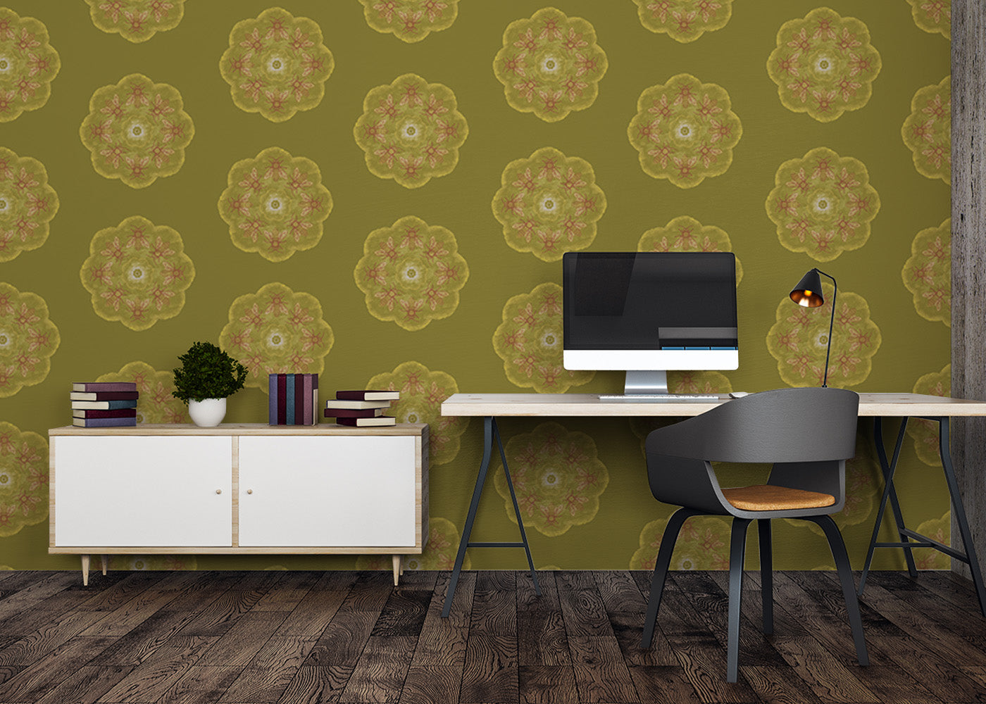Bee Rosette Mural - Chartreuse