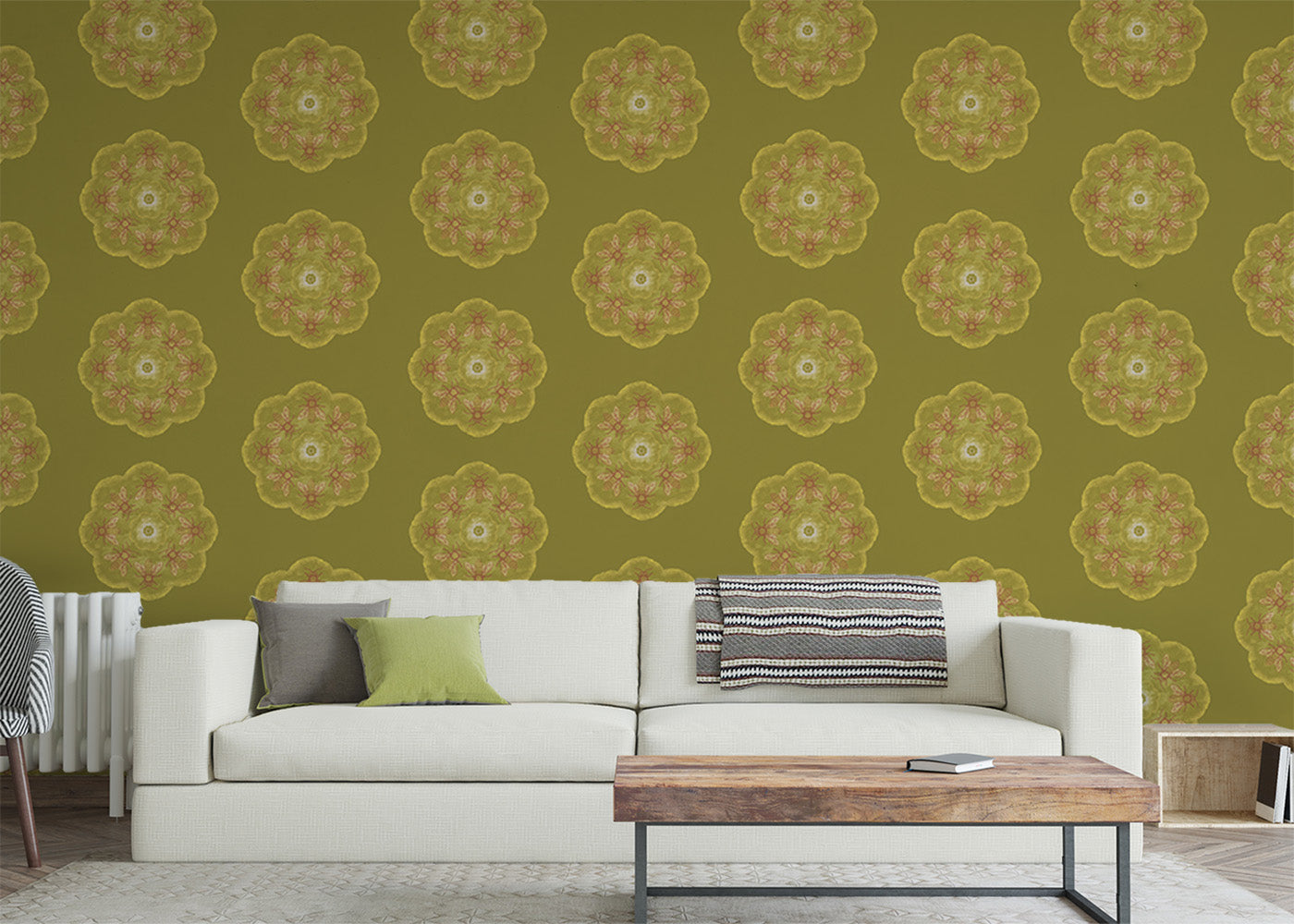 Bee Rosette Mural - Chartreuse