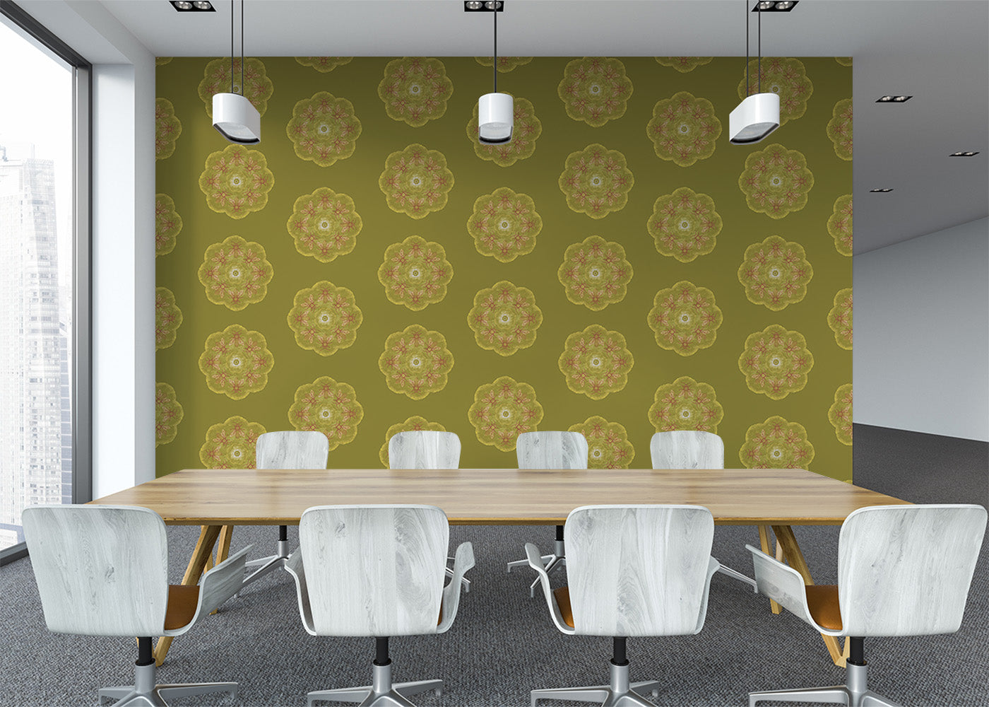 Bee Rosette Mural - Chartreuse