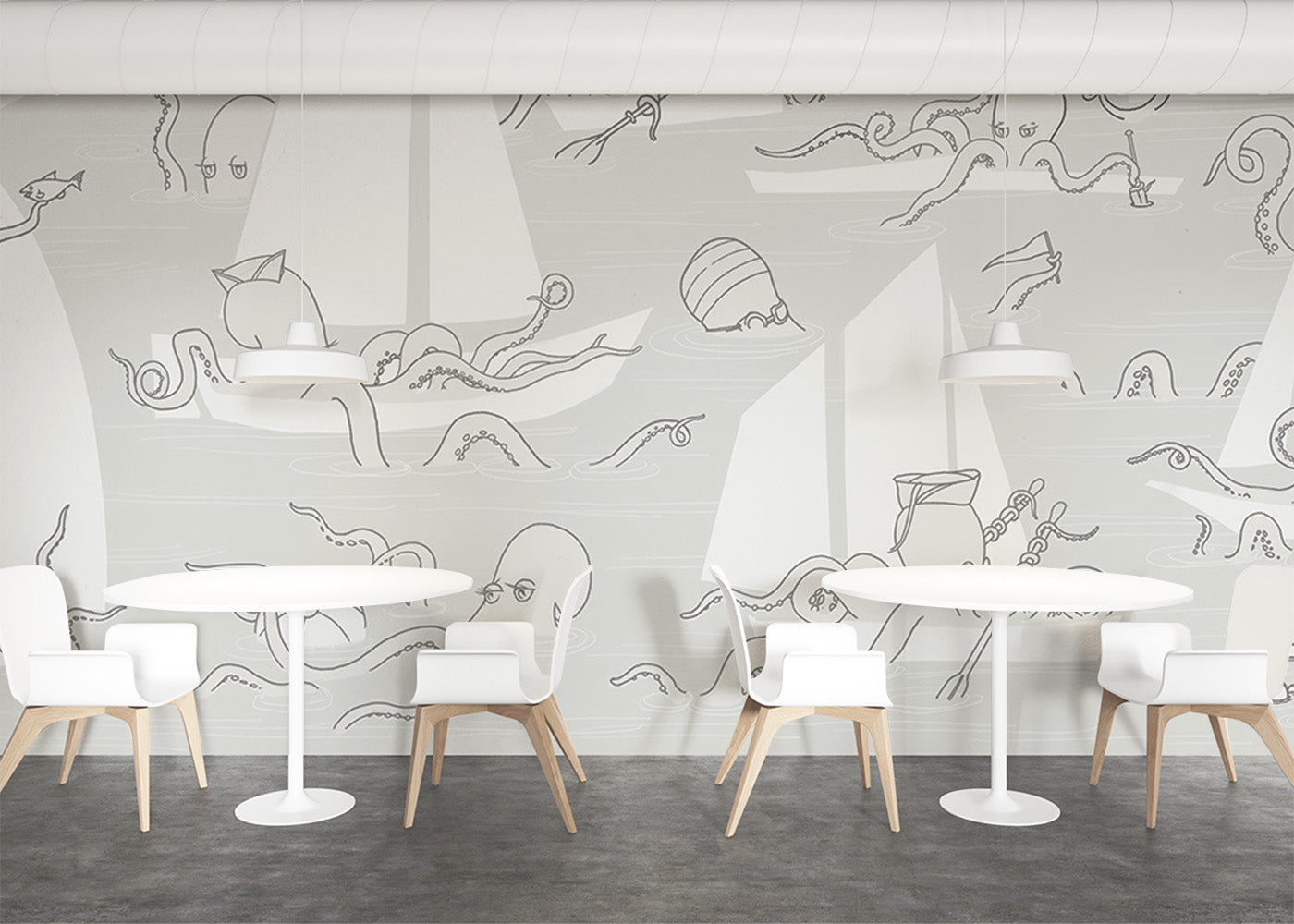 Octopus Flotilla Mural - Gray Cotton