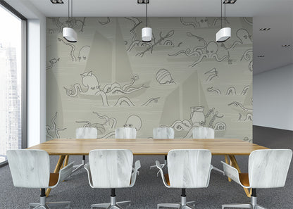 Octopus Flotilla Mural - Taupe