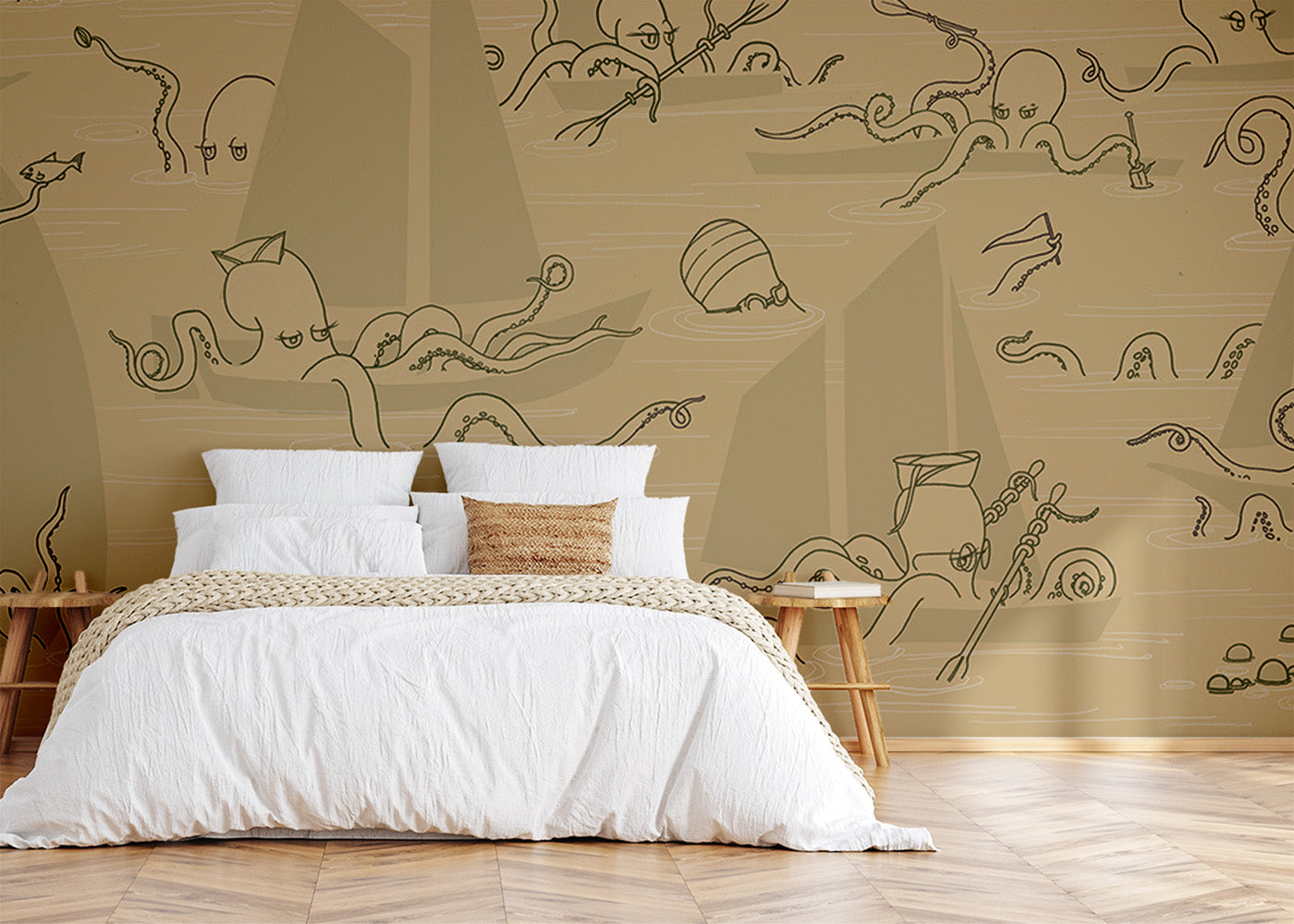 Octopus Flotilla Mural - Burnt Sienna